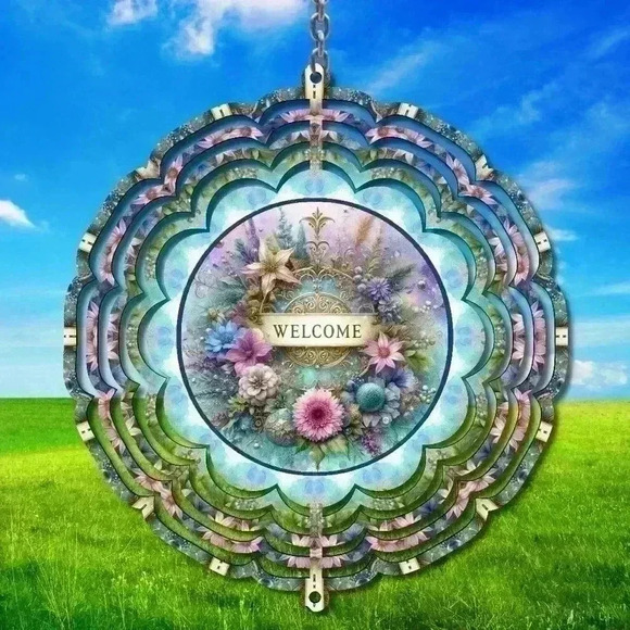 8 inch purple floral scalloped wind welcome front door /outside spinner - Picture 2 of 2